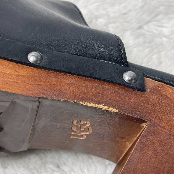 UGG #1117358 Women's Black Boho Judi Leather Wooden Clogs Slip On Shoes Size 9 - Picture 13 of 16